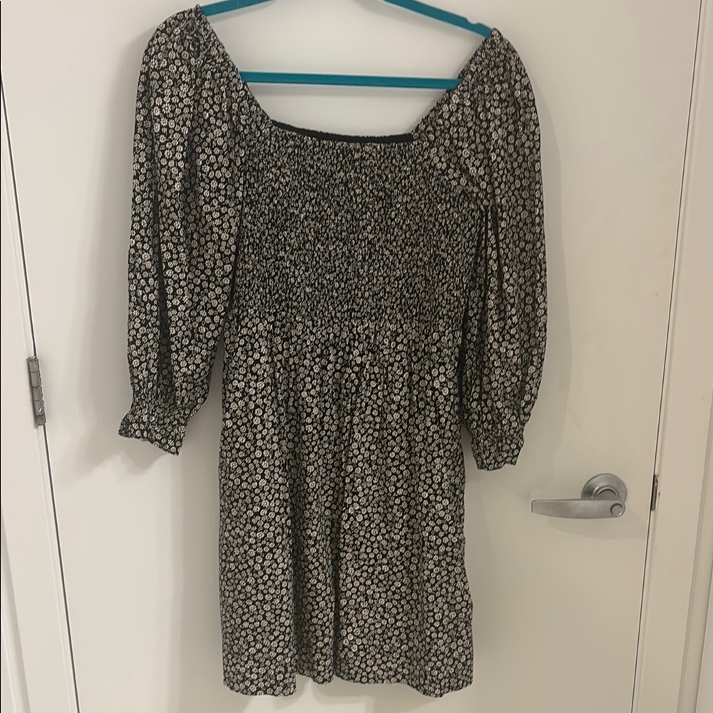 Madewell Black and Cream Floral Long Sleeve Dress
